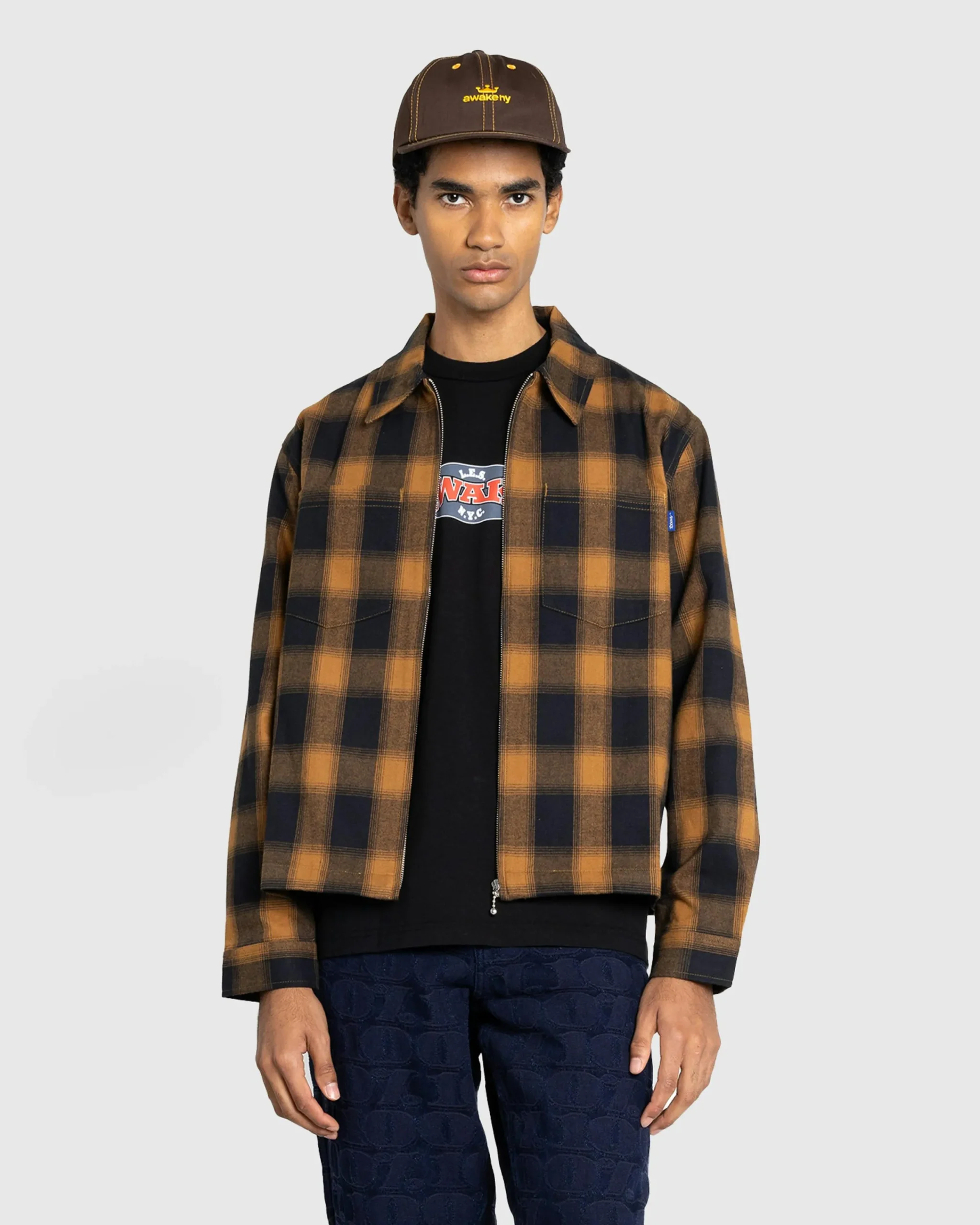 Awake NY Brushed Flannel Shirt Jacket Orange/Multi- Shirts