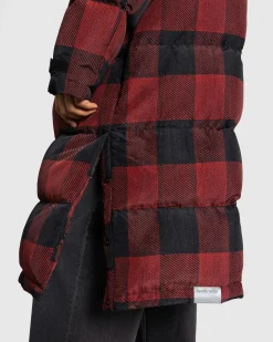 Woolrich Black Label Buffalo Check Long Parka Red/Black- Outerwear