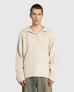Guess USA Cable Knit Sweater Pearl White Multi- Knitwear