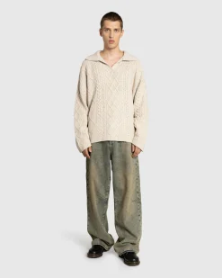 Guess USA Cable Knit Sweater Pearl White Multi- Knitwear
