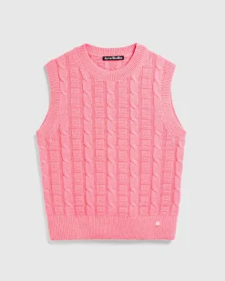 Acne Studios Cable Wool Sleeveless Jumper Tango Pink- Knitwear
