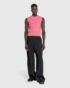 Acne Studios Cable Wool Sleeveless Jumper Tango Pink- Knitwear