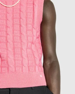 Acne Studios Cable Wool Sleeveless Jumper Tango Pink- Knitwear