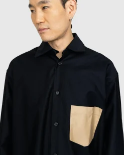 J.W. Anderson Contrast Patch Pocket Oversized Shirt Navy- Shirts