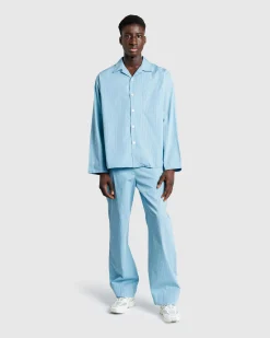 Tekla Cotton Poplin Pyjamas Pants Mist Stripes- Underwear And Loungewear