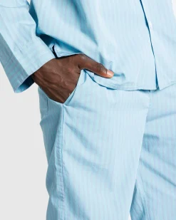 Tekla Cotton Poplin Pyjamas Pants Mist Stripes- Underwear And Loungewear