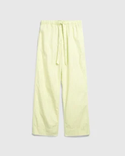 Tekla Cotton Poplin Pyjamas Pants Light Moss Stripes- Underwear And Loungewear