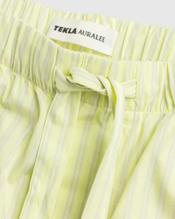 Tekla Cotton Poplin Pyjamas Pants Light Moss Stripes- Underwear And Loungewear