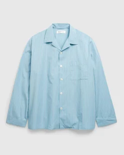 Tekla Cotton Poplin Pyjamas Shirt Mist Stripes- Underwear And Loungewear
