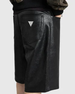 Guess USA Crackle Leather Shorts Jet Black Multi- Shorts