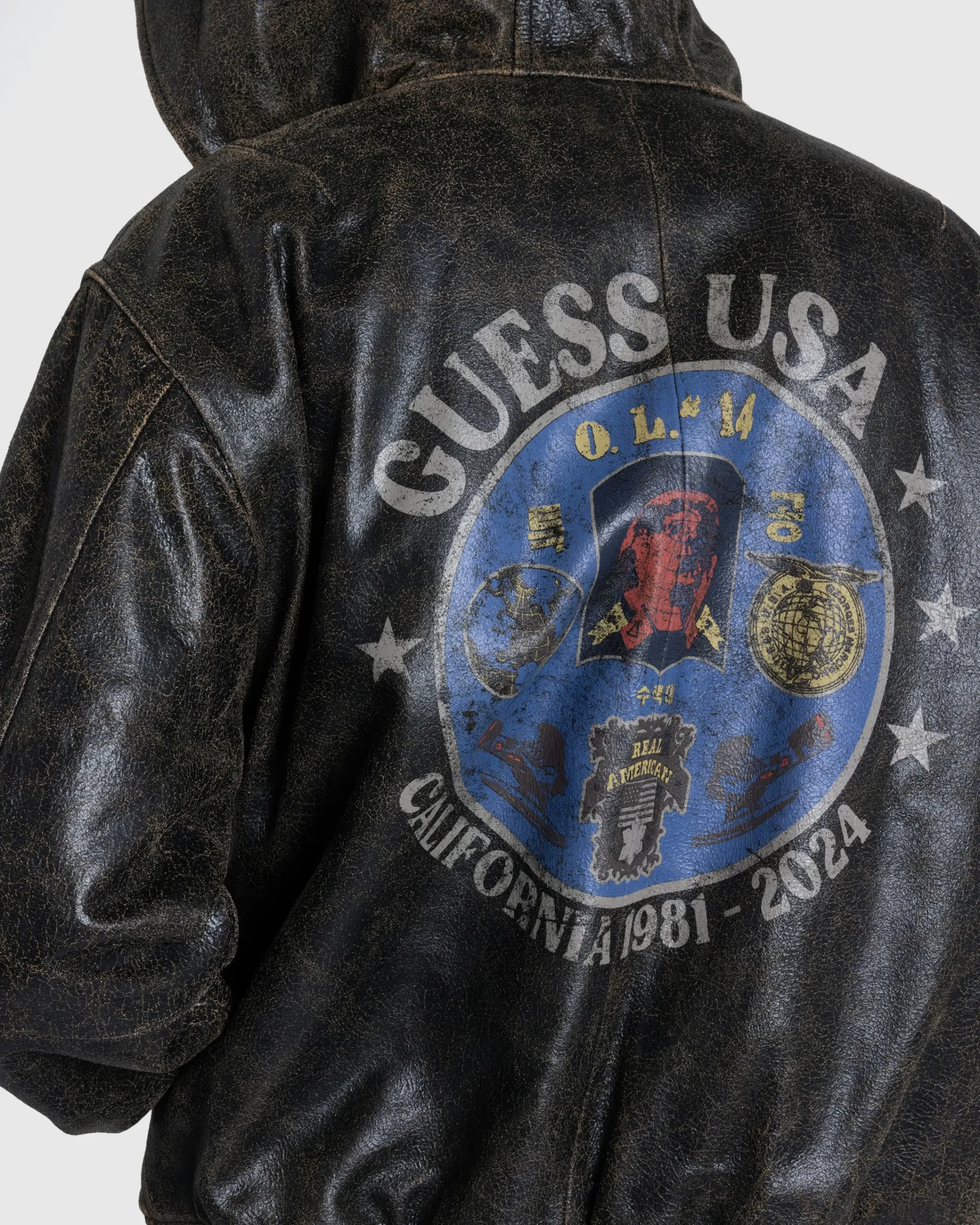 Guess USA Crackle Leather Zip Hoodie Amos Brown Multi- Outerwear