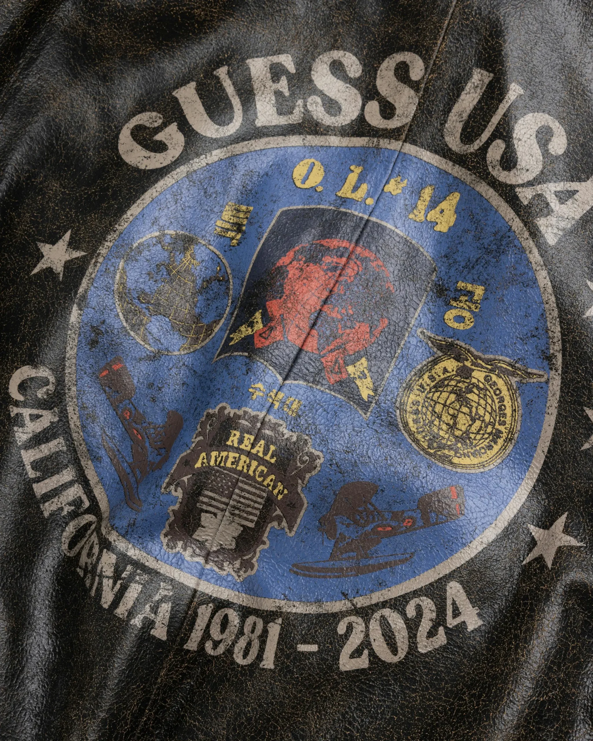Guess USA Crackle Leather Zip Hoodie Amos Brown Multi- Outerwear