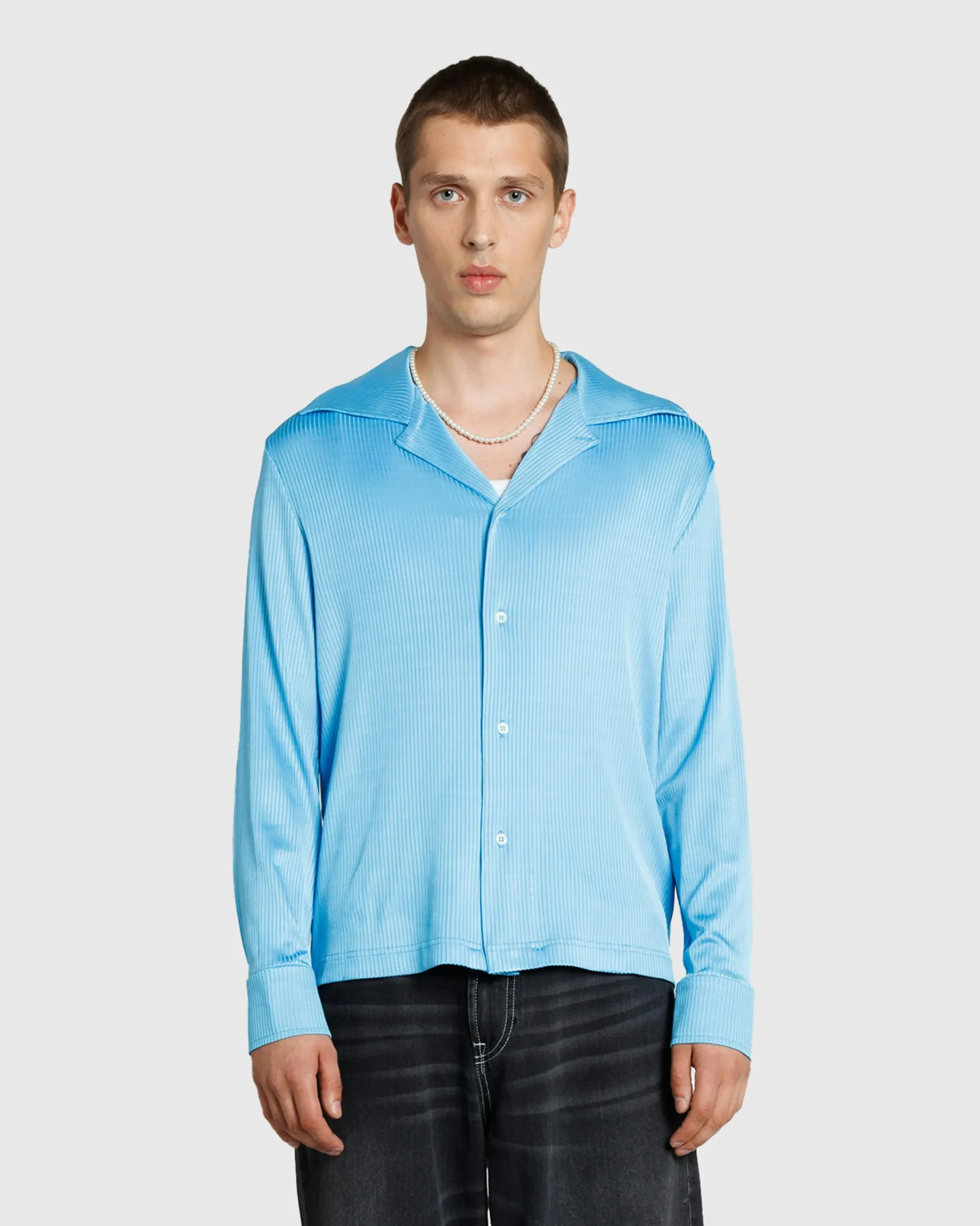 Séfr Darian Shirt Cyan Jersey Rib- Shirts