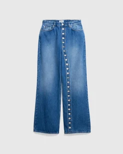 Jean Paul Gaultier Denim Jean With One Leg Buttons Detail Vintage Blue- Pants