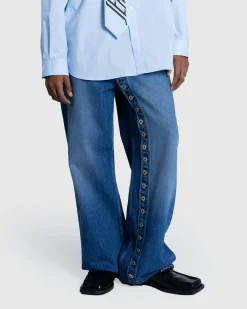 Jean Paul Gaultier Denim Jean With One Leg Buttons Detail Vintage Blue- Pants