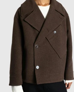 Lemaire Dispatch Peacoat Brown Chine- Outerwear