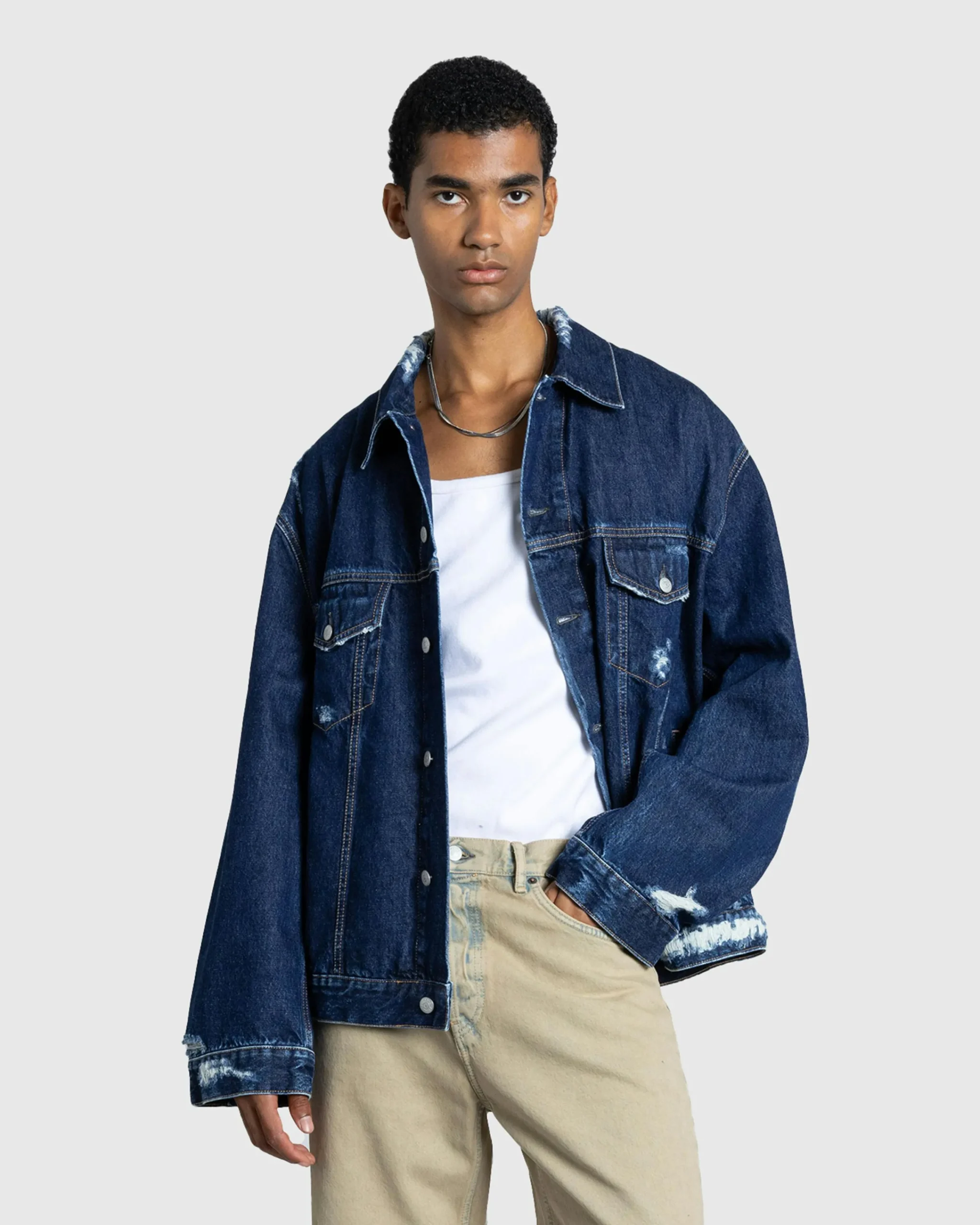 Acne Studios Distressed Denim Jacket Mid Blue- Outerwear