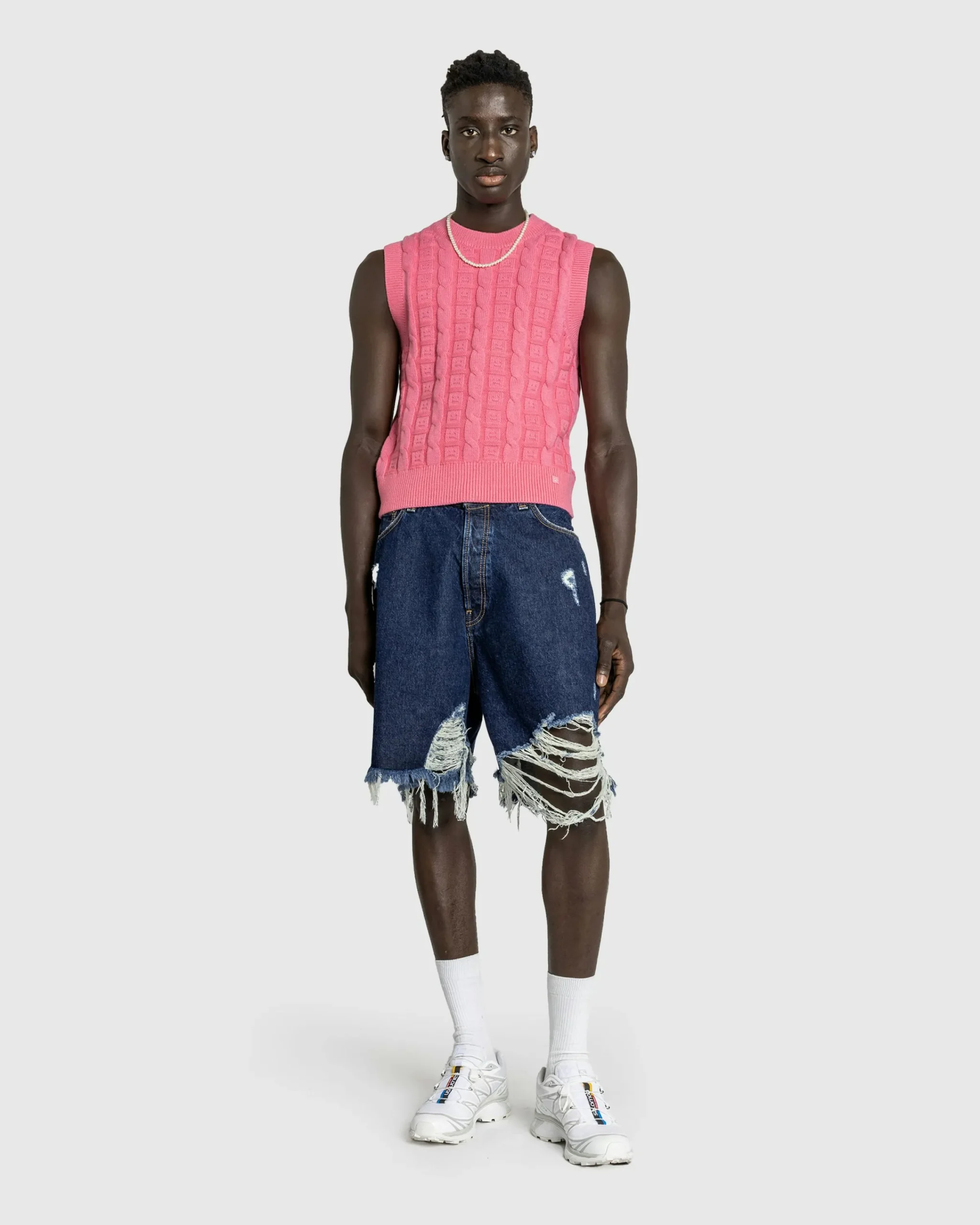 Acne Studios Distressed Denim Shorts Mid Blue- Shorts