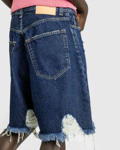 Acne Studios Distressed Denim Shorts Mid Blue- Shorts