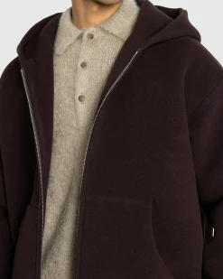 Auralee Double Cloth Heavy Wool Pile Zip Hoodie Dark Brown- Sweats
