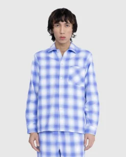 Tekla Flannel Pyjamas Shirt Light Blue Plaid- Underwear And Loungewear