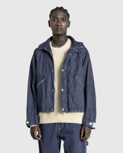 Stone Island Hooded Linen Jacket Royal Blue- Outerwear