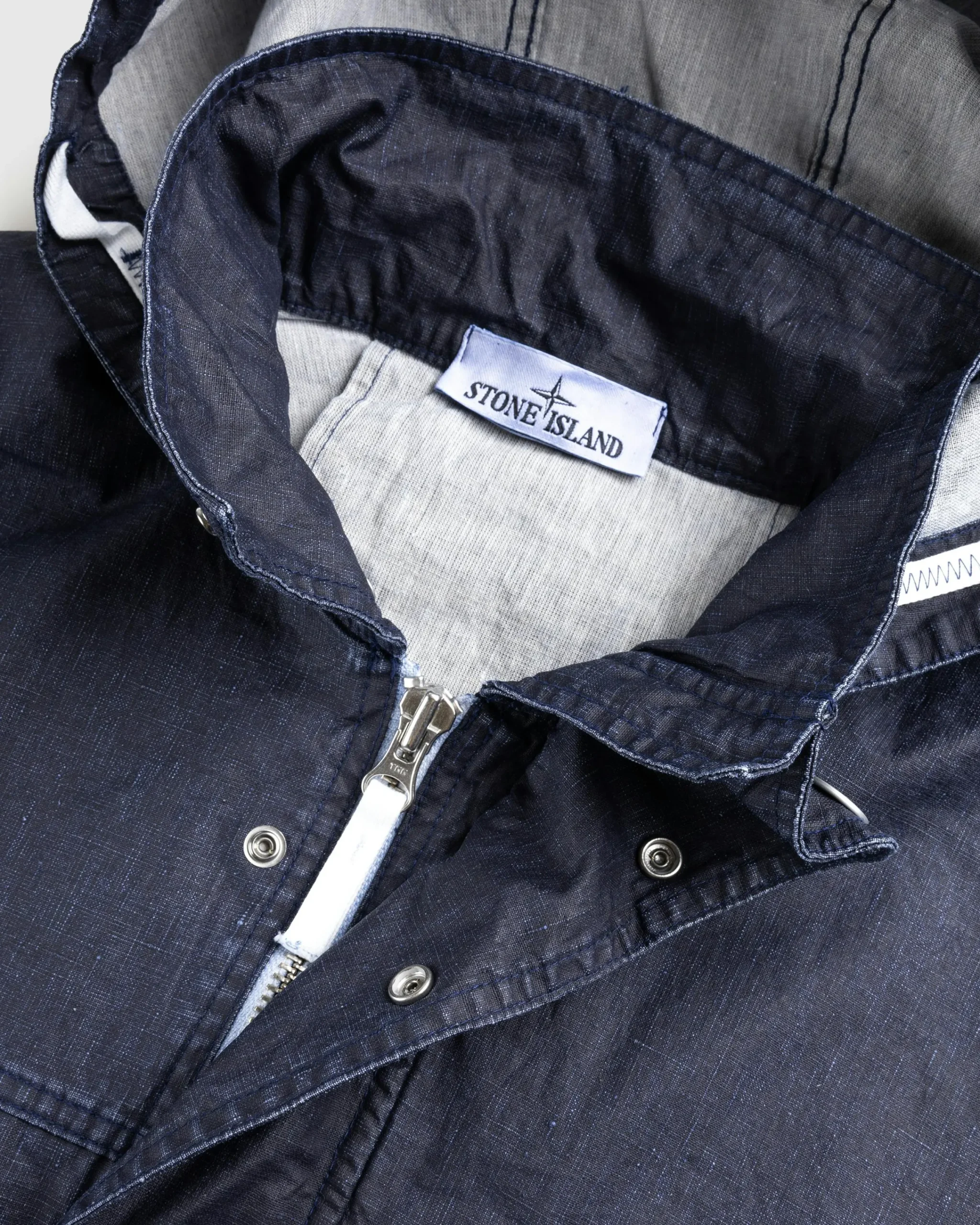 Stone Island Hooded Linen Jacket Royal Blue- Outerwear