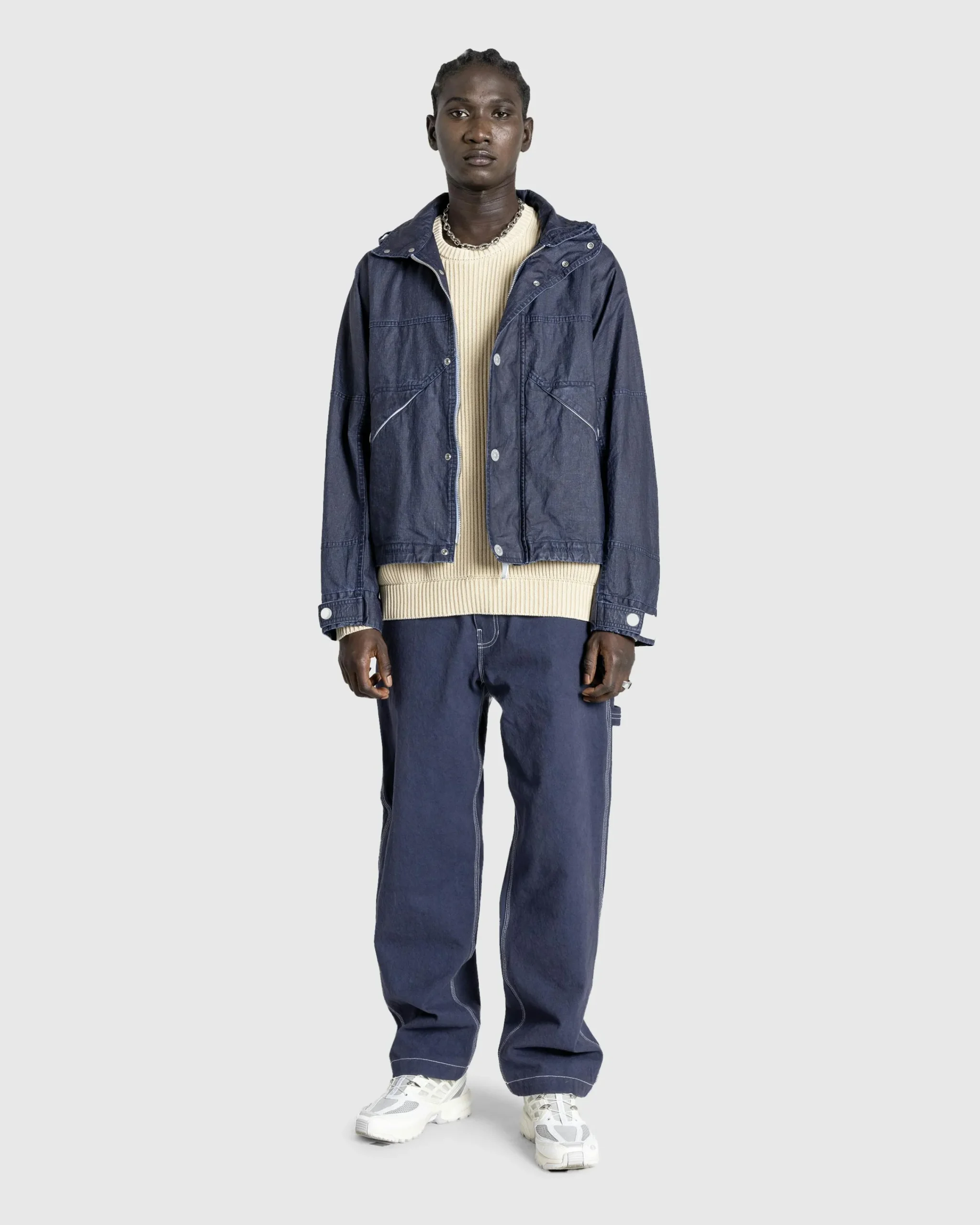 Stone Island Hooded Linen Jacket Royal Blue- Outerwear