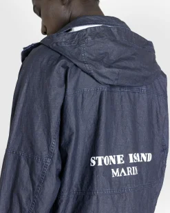 Stone Island Hooded Linen Jacket Royal Blue- Outerwear