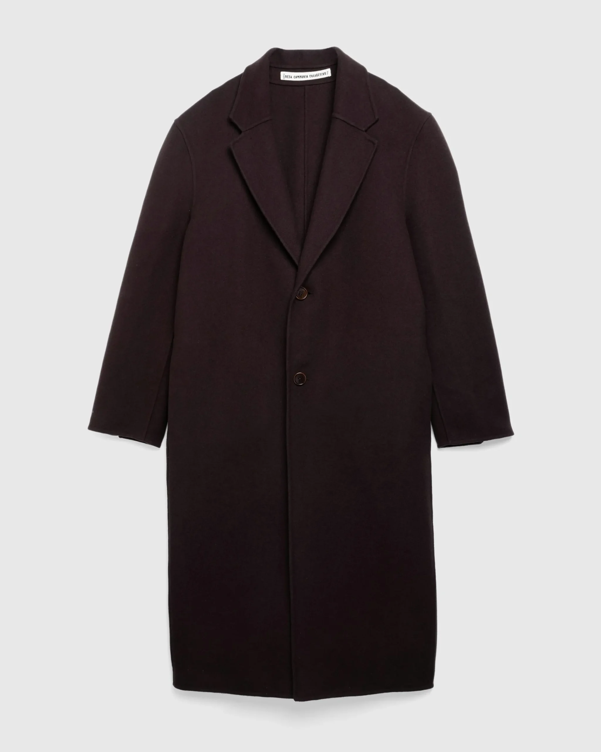 Meta Campania Collective Hugo Long Wool Coat Dark Chocolate Brown- Outerwear