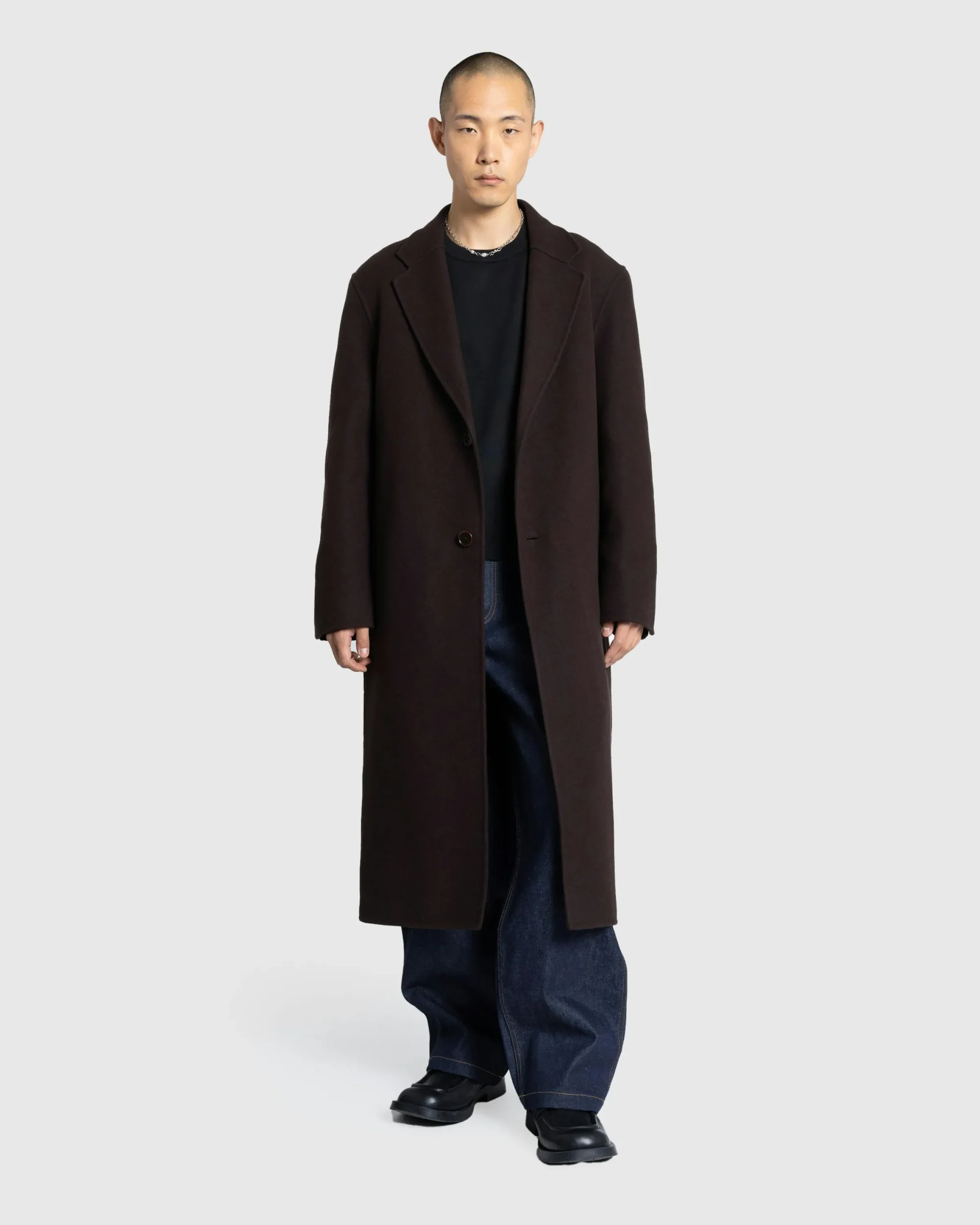 Meta Campania Collective Hugo Long Wool Coat Dark Chocolate Brown- Outerwear