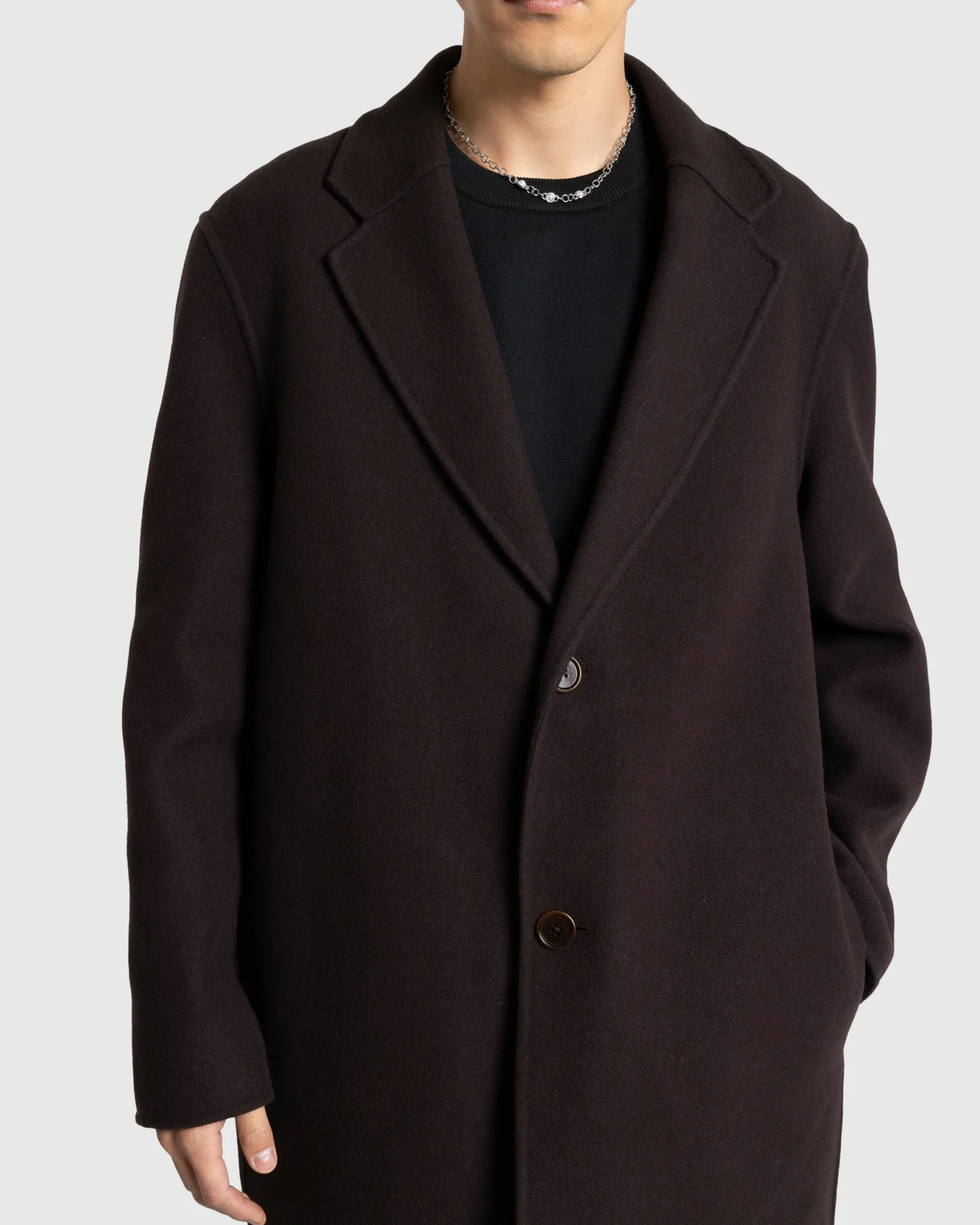 Meta Campania Collective Hugo Long Wool Coat Dark Chocolate Brown- Outerwear