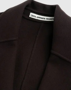 Meta Campania Collective Hugo Long Wool Coat Dark Chocolate Brown- Outerwear