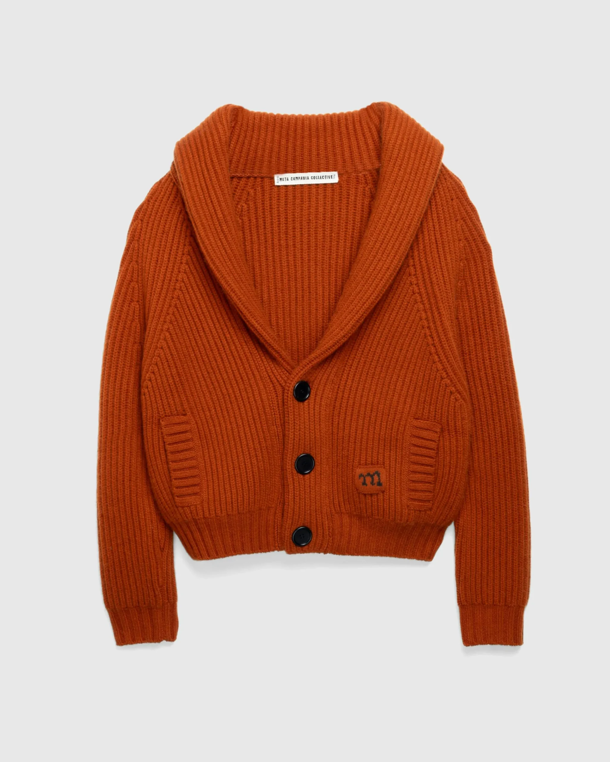 Meta Campania Collective Jackson Shawl Collar Chunky Cashmere Cardigan Rust Brown- Knitwear