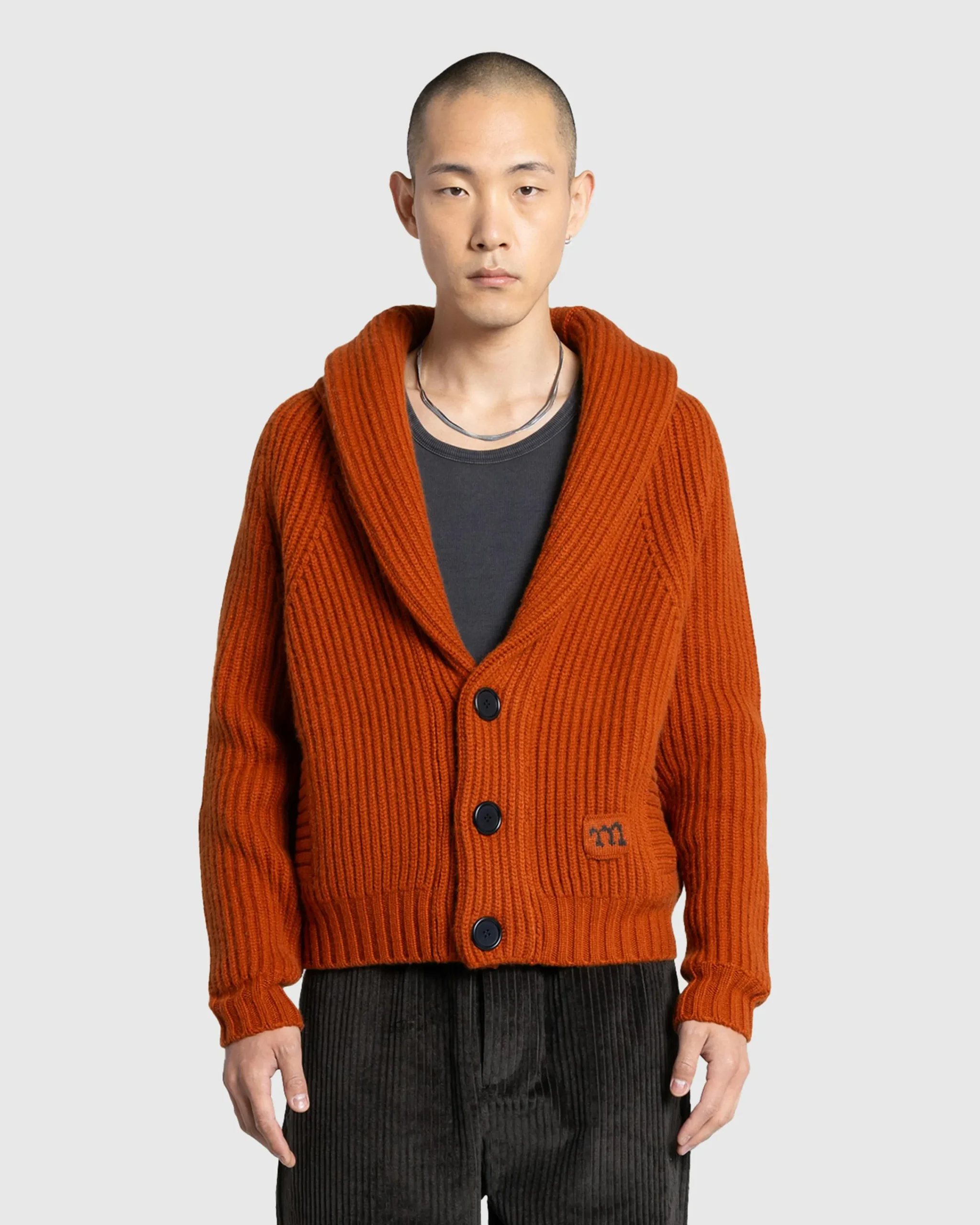 Meta Campania Collective Jackson Shawl Collar Chunky Cashmere Cardigan Rust Brown- Knitwear