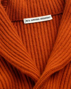 Meta Campania Collective Jackson Shawl Collar Chunky Cashmere Cardigan Rust Brown- Knitwear