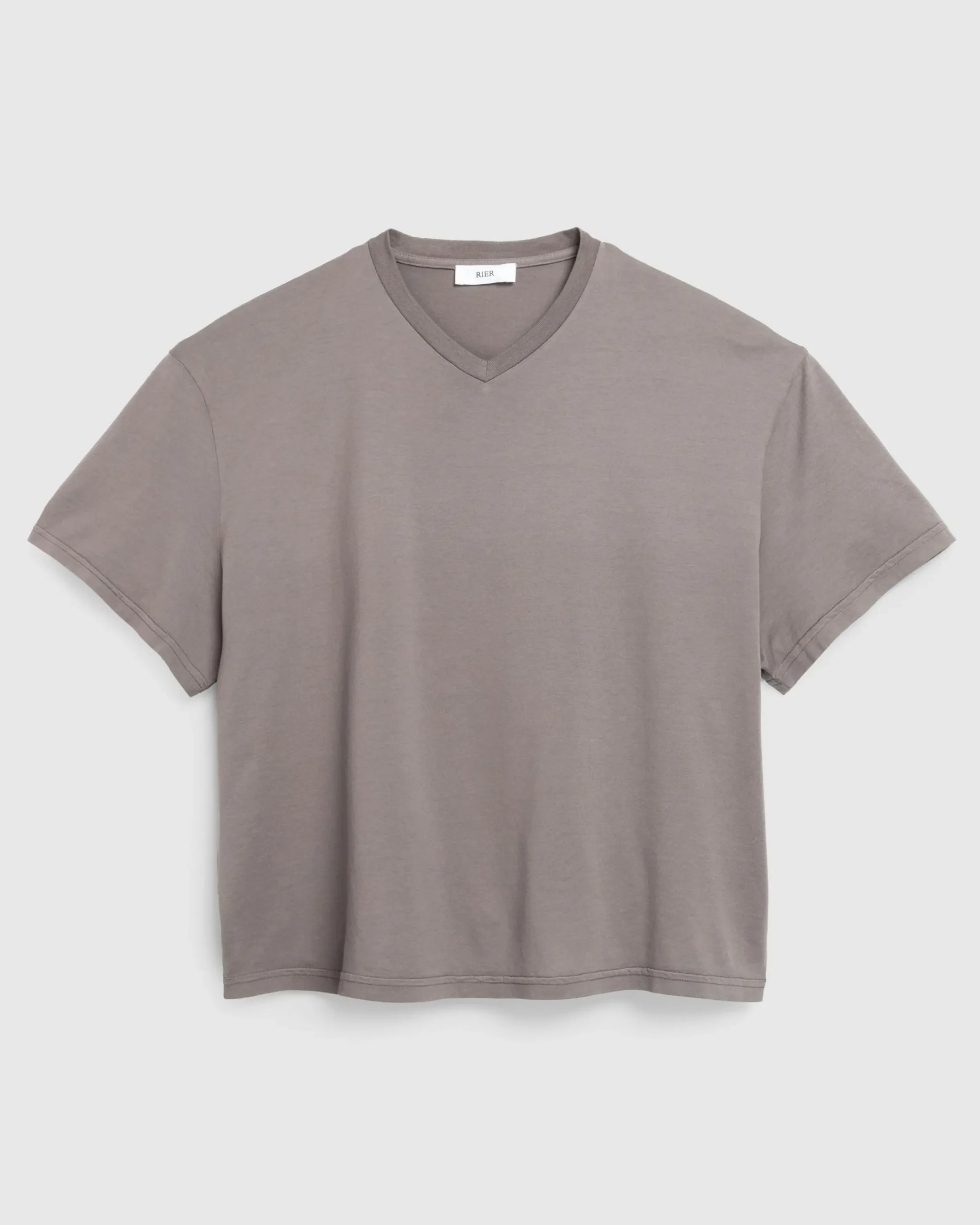 Rier Jersey Cotton V-Neck T-Shirt Castlerock- Tops