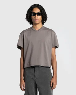 Rier Jersey Cotton V-Neck T-Shirt Castlerock- Tops