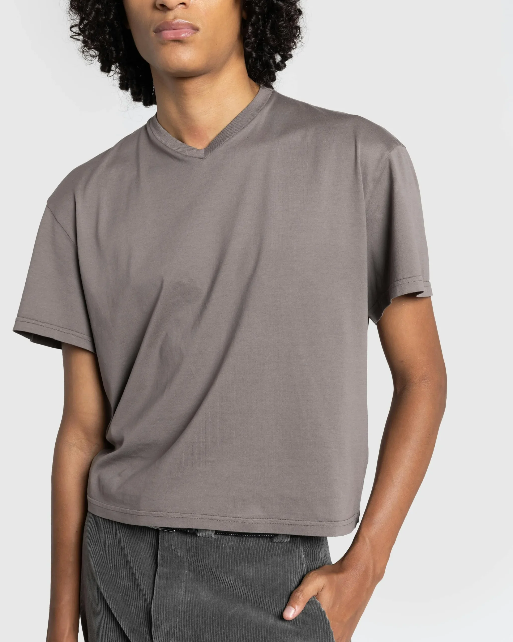 Rier Jersey Cotton V-Neck T-Shirt Castlerock- Tops