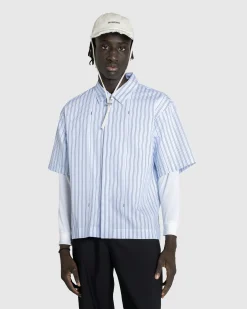 JACQUEMUS La Chemise Manches Courte Print Blue Stripe- Shirts