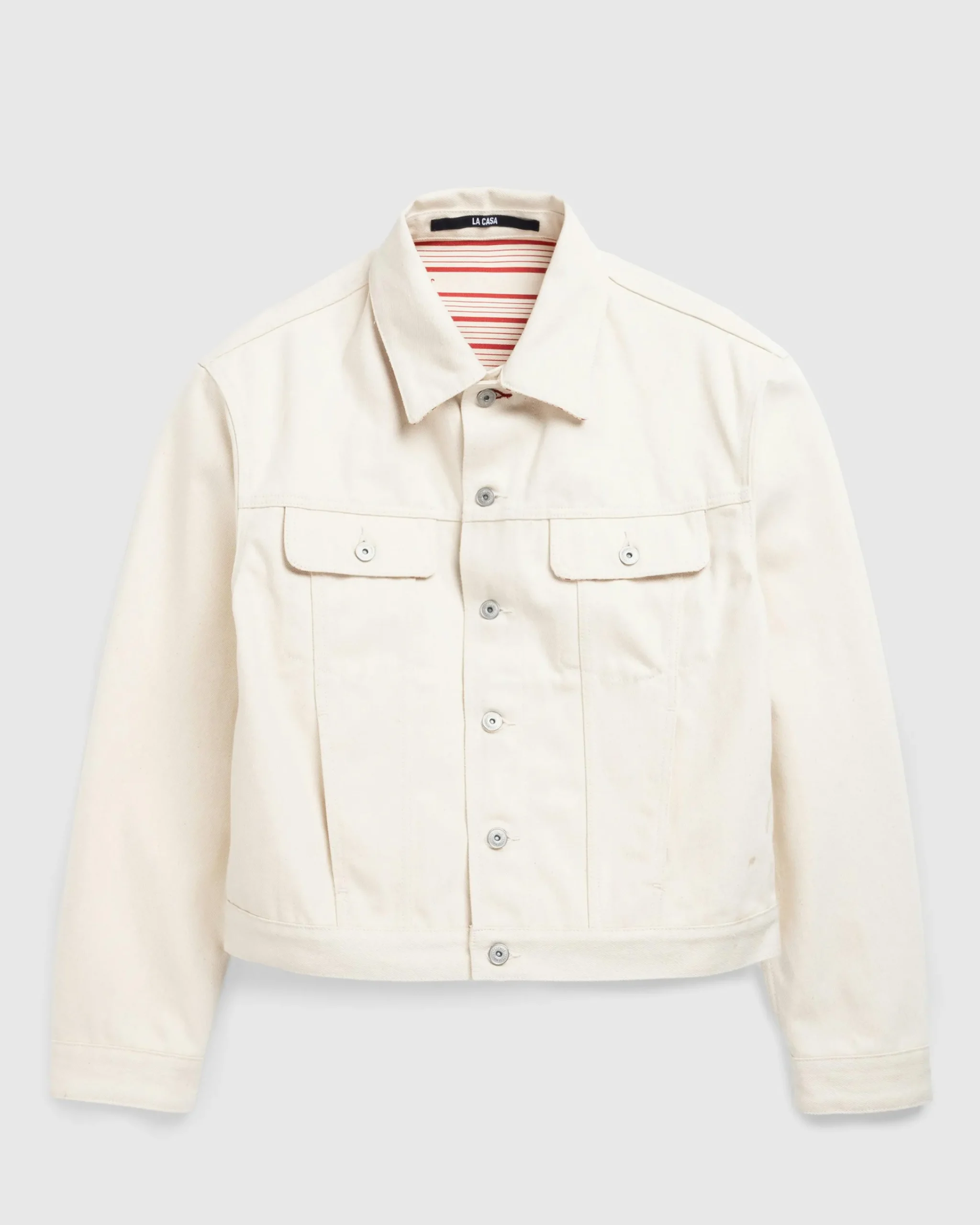 JACQUEMUS La Veste De-Nimes Off-White/Red Stripe- Outerwear