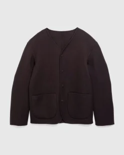 Meta Campania Collective Leon Collarless Jacket Dark Chocolate Brown- Knitwear