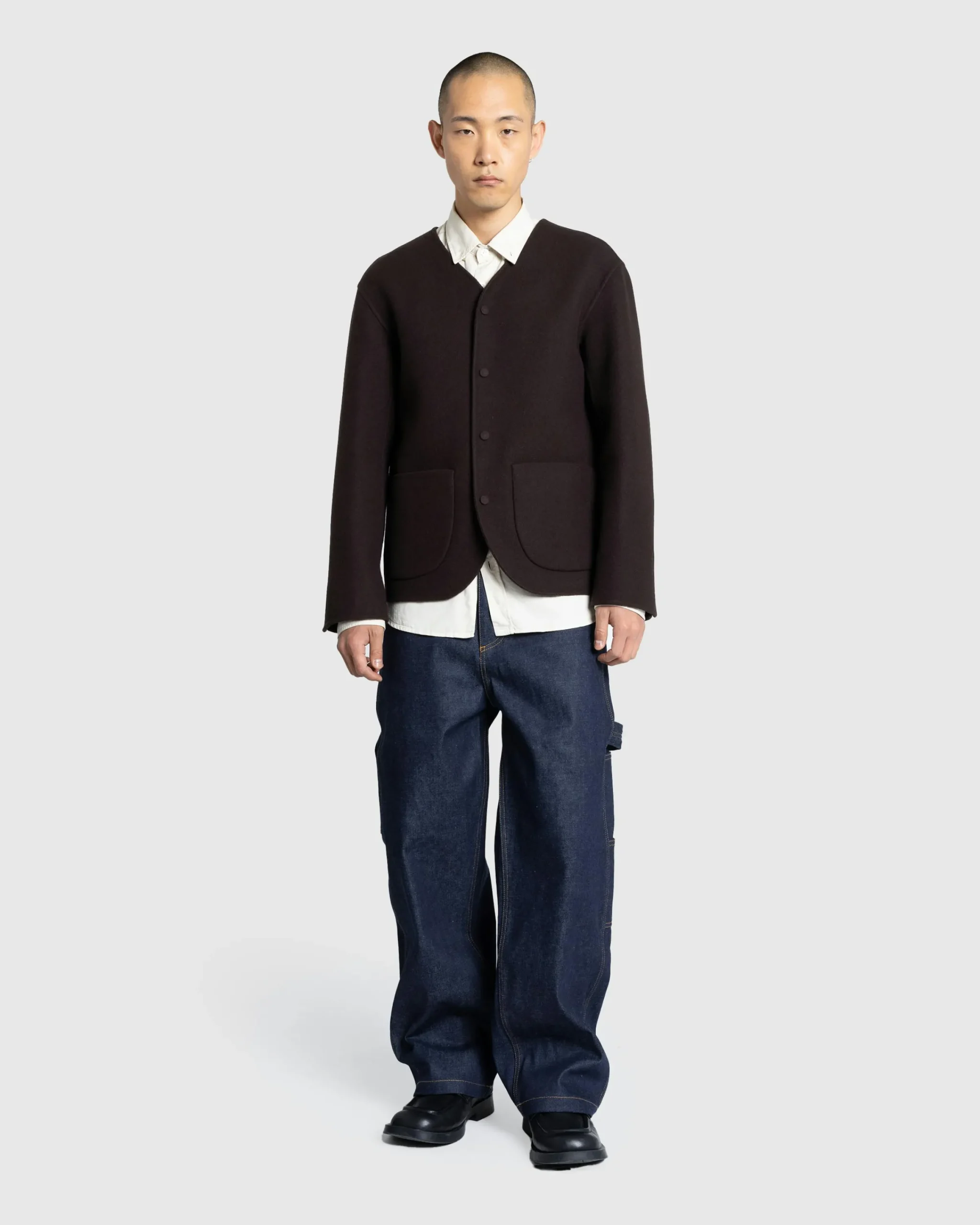 Meta Campania Collective Leon Collarless Jacket Dark Chocolate Brown- Knitwear