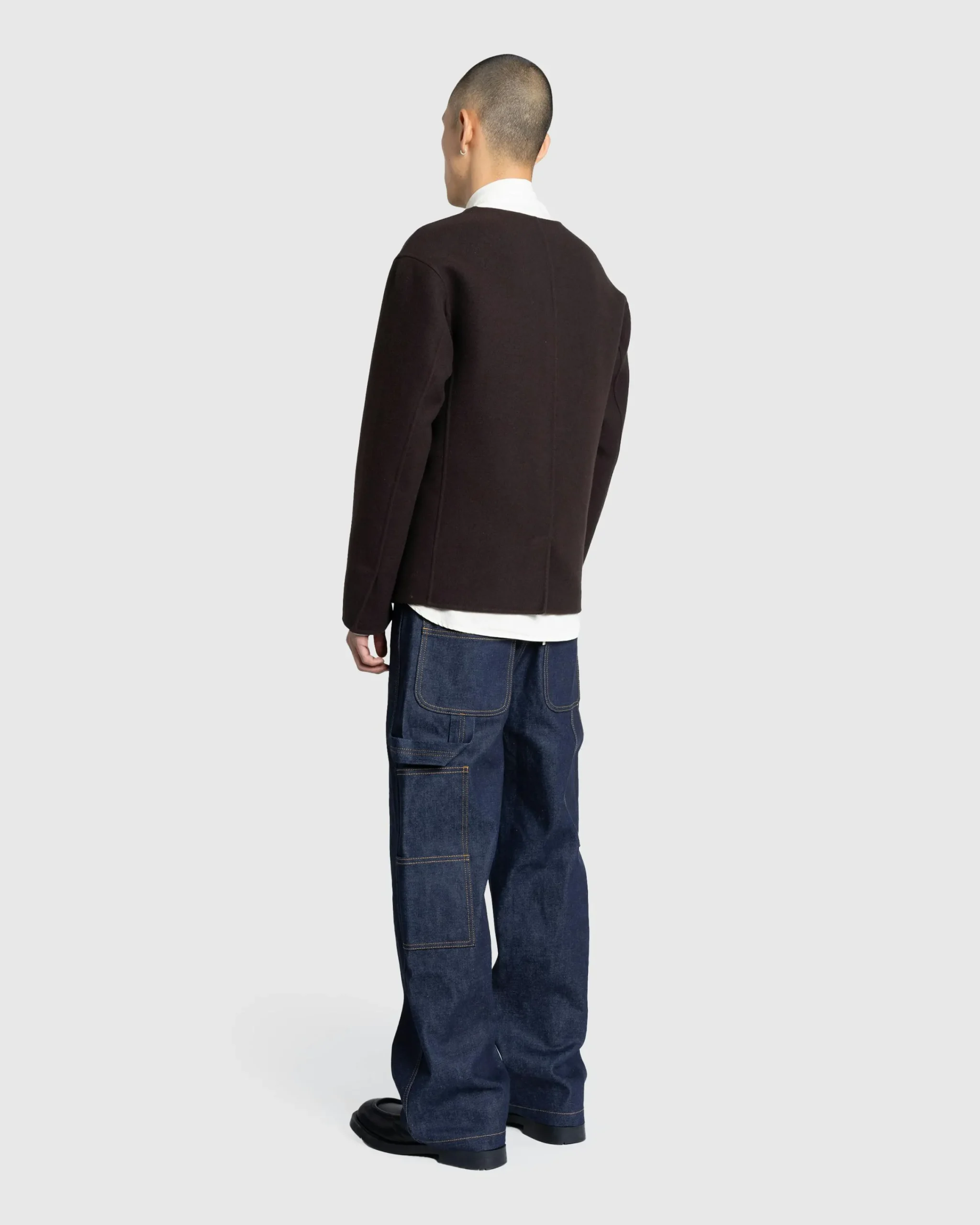 Meta Campania Collective Leon Collarless Jacket Dark Chocolate Brown- Knitwear