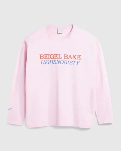 Beigel Bake Long-Sleeve Logo Tee Pink- Tops