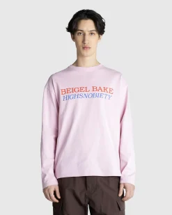 Beigel Bake Long-Sleeve Logo Tee Pink- Tops