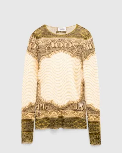 Jean Paul Gaultier Long-Sleeve Mesh Top Printed Cartouche- Tops