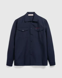 Marni L/S Virgin Wool Shirt Blue Black- Shirts