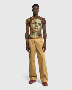 Jean Paul Gaultier Mesh Long-Sleeve Top Printed Tartan Face- Tops