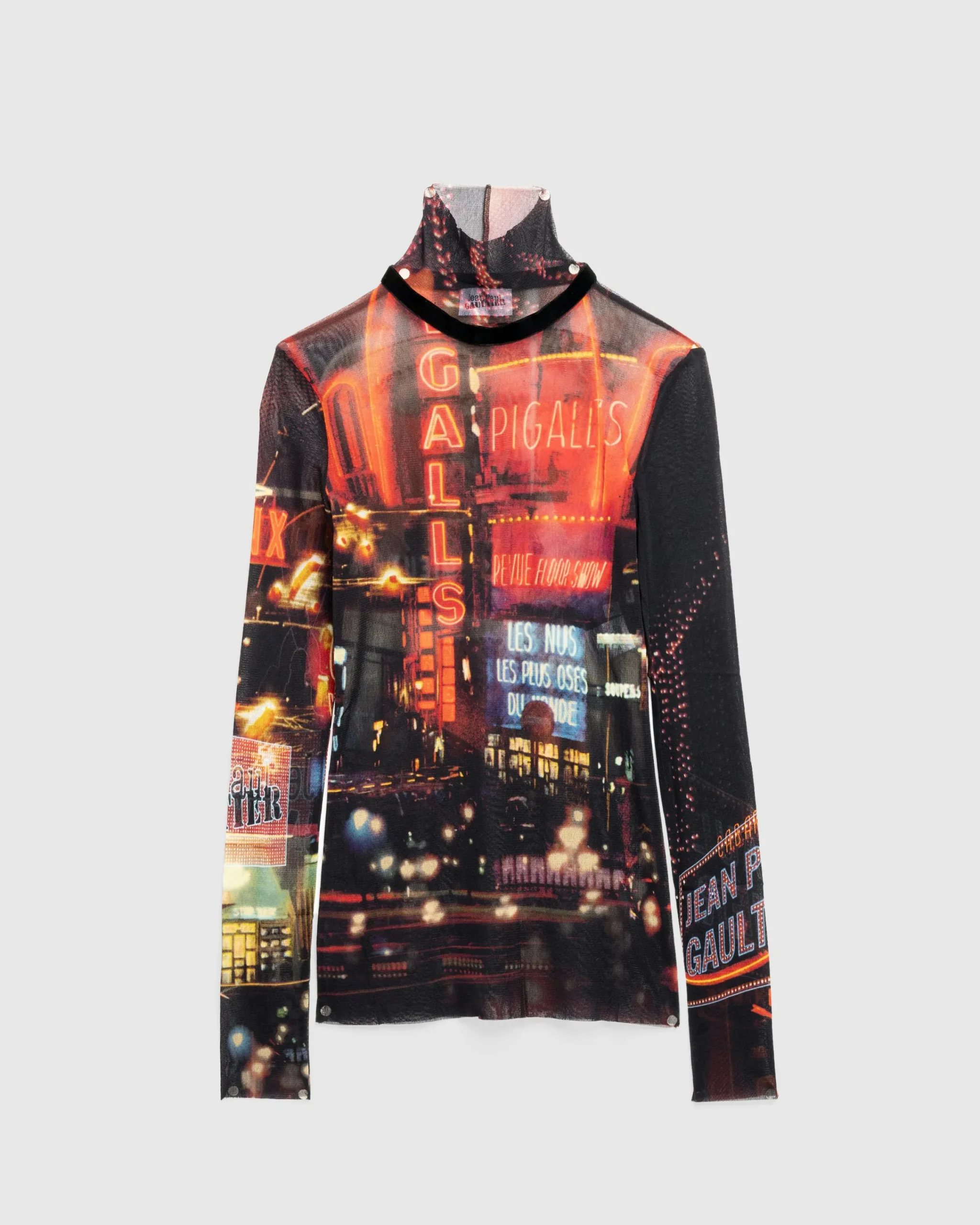 Jean Paul Gaultier Mesh Long-Sleeve Top Printed "Pigalle"- Knitwear